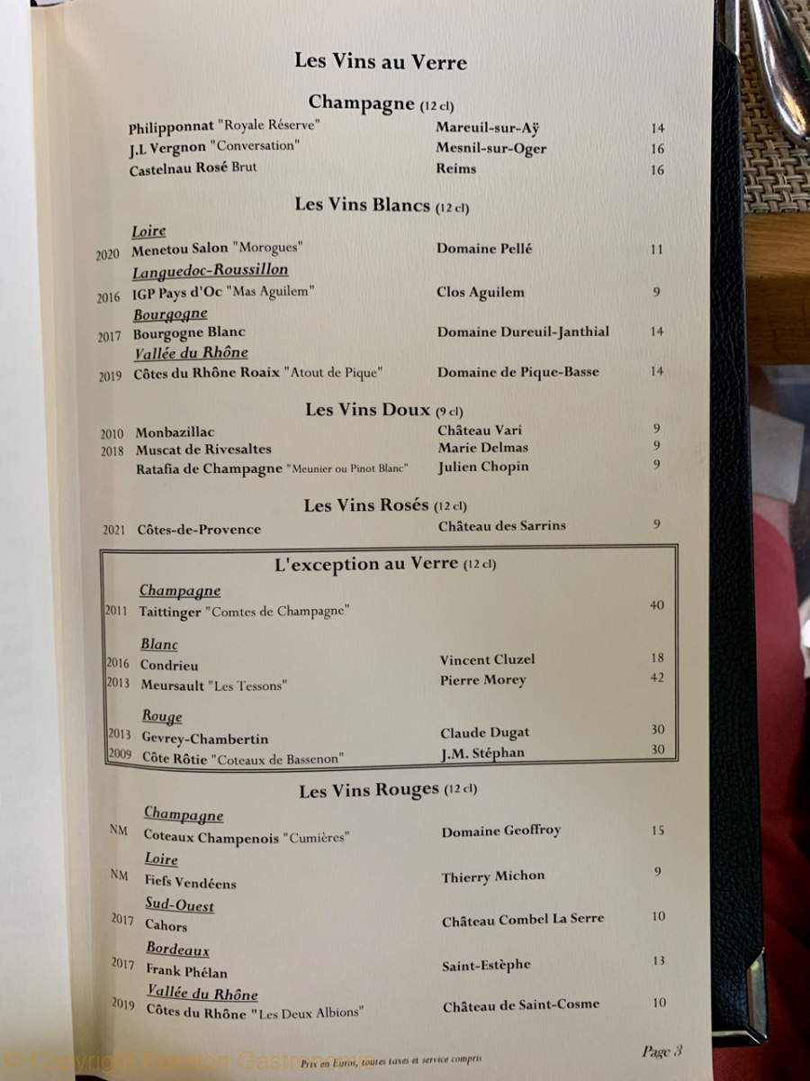 Brasserie Le Jardin Les Crayères - Les vins au verre